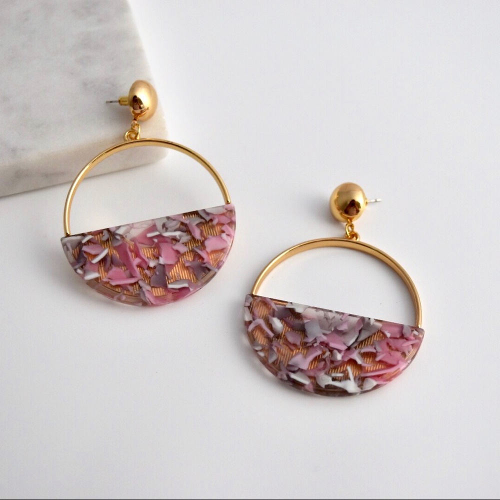 Half Moon Blush Pink Hoop Earrings